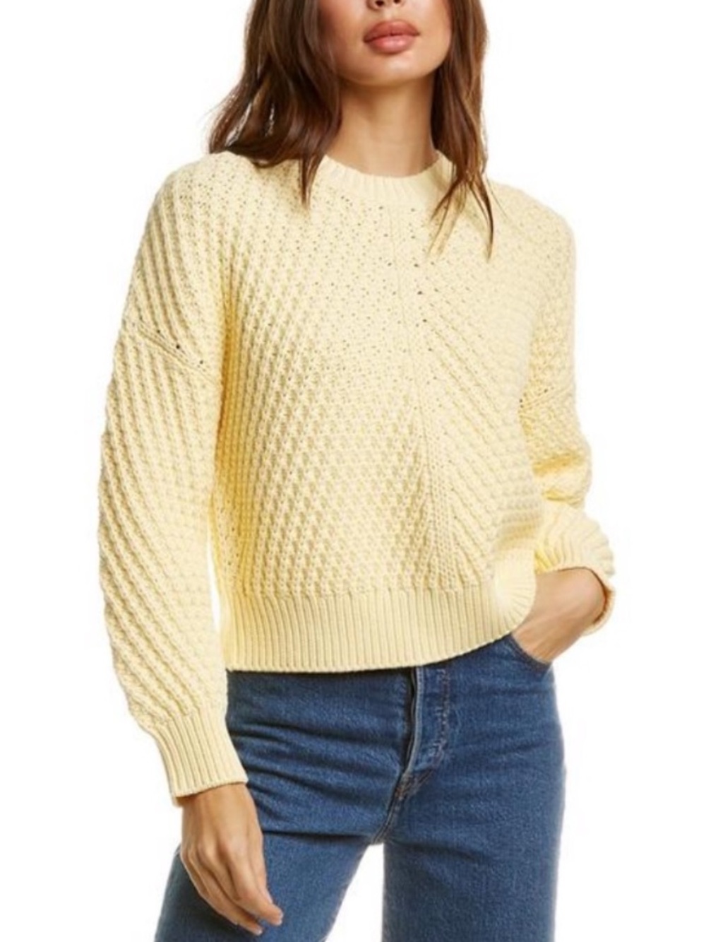 Vince Cropped Chunky Knit Sweater Baby Yellow